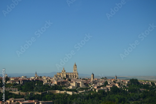 Beautiful Panoramic Photo Of The Center Of Segovia With Its Wall And Majestic Cathedral In Segovia. Architecture, Travel, History. June 18, 2018. Segovia Castilla Leon Spain.