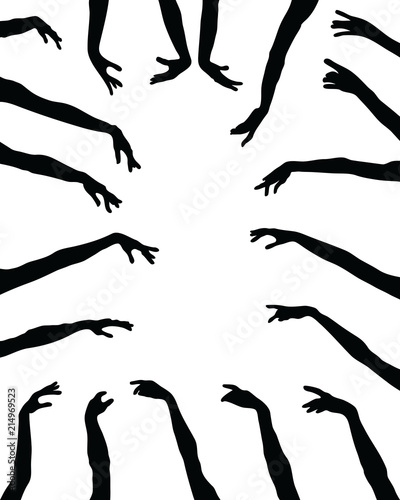 Black silhouettes of hands on a white background