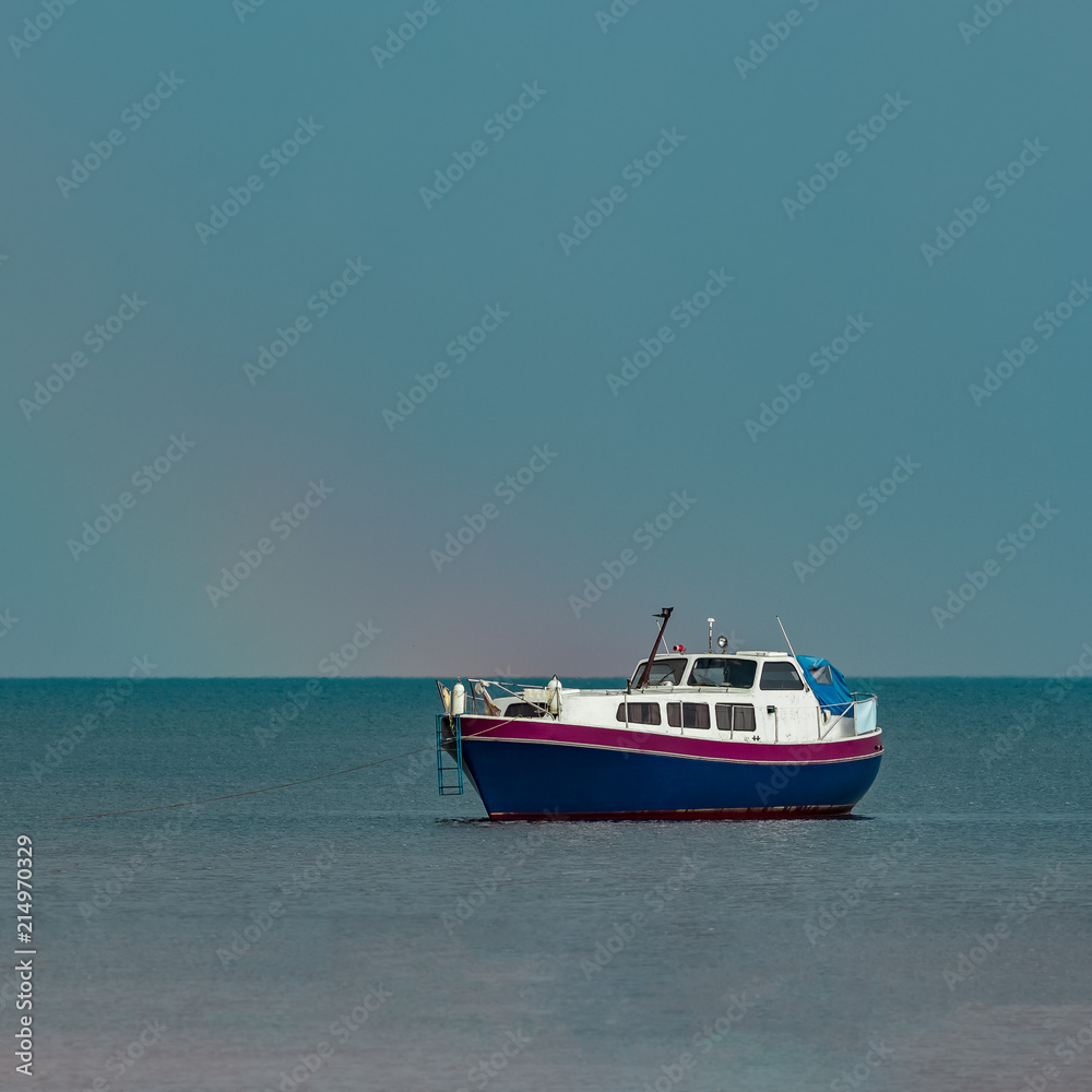 Small blue passenger ship Small blue passenger ship