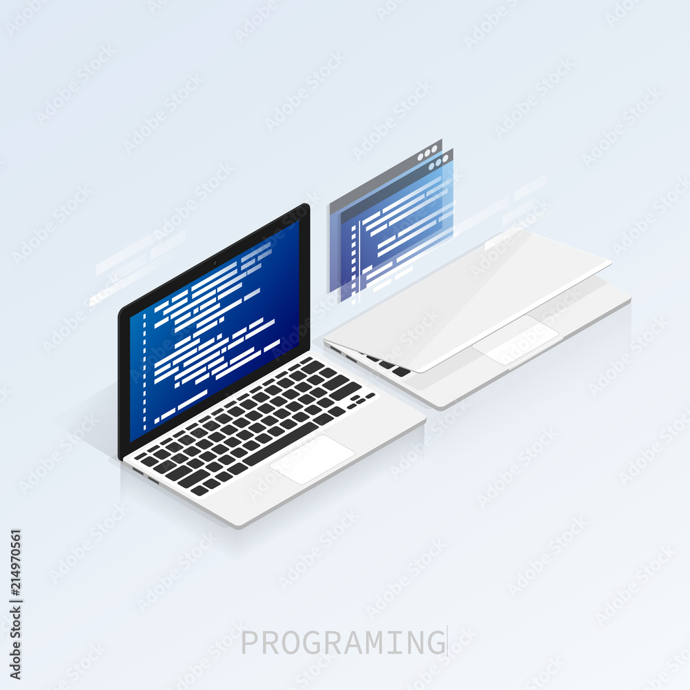 programmer coding binary computer isometric flat vector programmer coding binary computer isometric flat vector