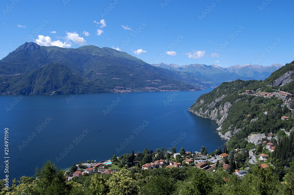 Beautiful town on the shore of the lake Como, Italy. Aereal view.
