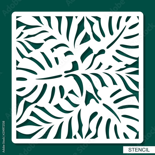 Stencil. Plants theme. Silhouettes of palm leaves. A template for laser cut, wood carving, cutting and printing paper. Vector illustration.