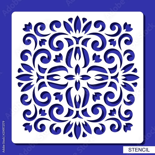 Ornamental square stencil. Template for laser cutting, wood carving, paper cut and printing. Vector illustration.