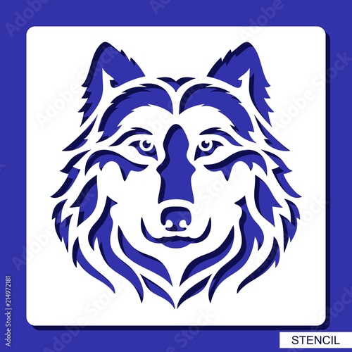 Stencil. Wolf face logo. Vector silhouette of a predator head. Template for laser cutting, wood carving, paper cut and printing.