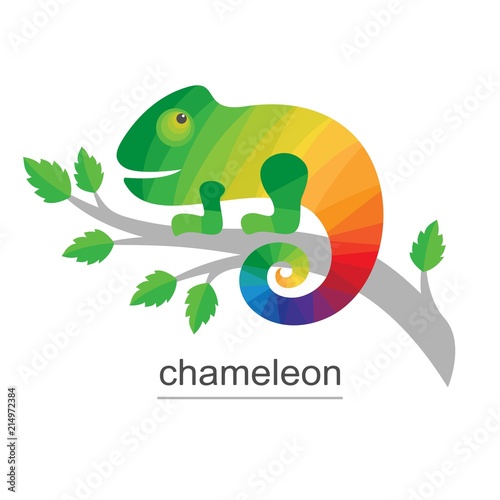 Logo Chameleon on branch. Colorful Icon for business. Vector illustration on a white background.