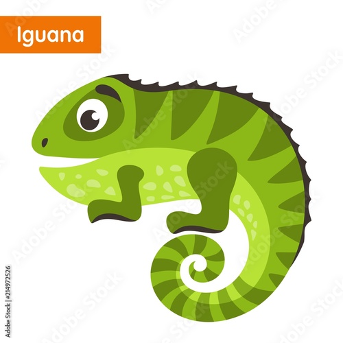 Green iguana. Cartoon character on a white background. Vector illustration.