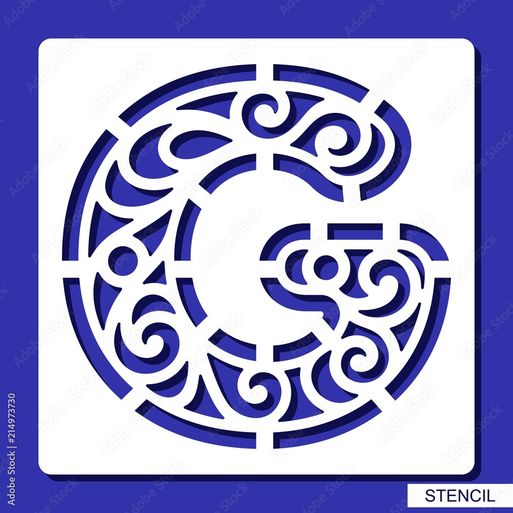 Stencil. Alphabet. Lacy letter G. Template for laser cutting, wood