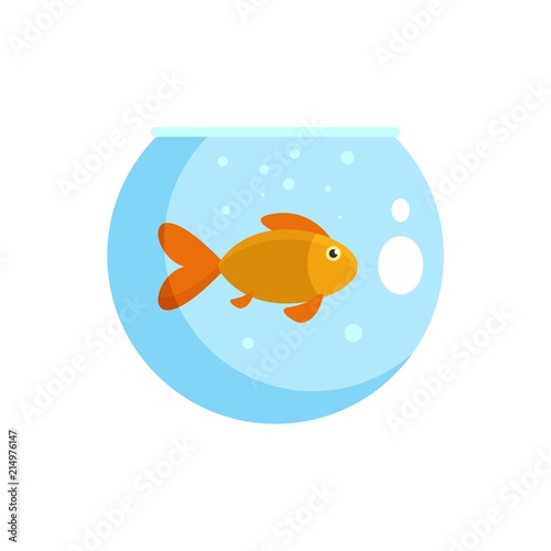 Fish in round aquarium icon. Flat illustration of fish in round aquarium vector icon for web isolated on white