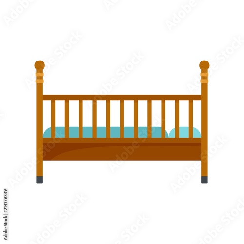 Wood baby bed icon. Flat illustration of wood baby bed vector icon for web isolated on white