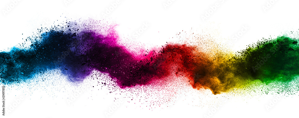 Freeze motion of color powder exploding on white background. Freeze motion of color powder exploding on white background.