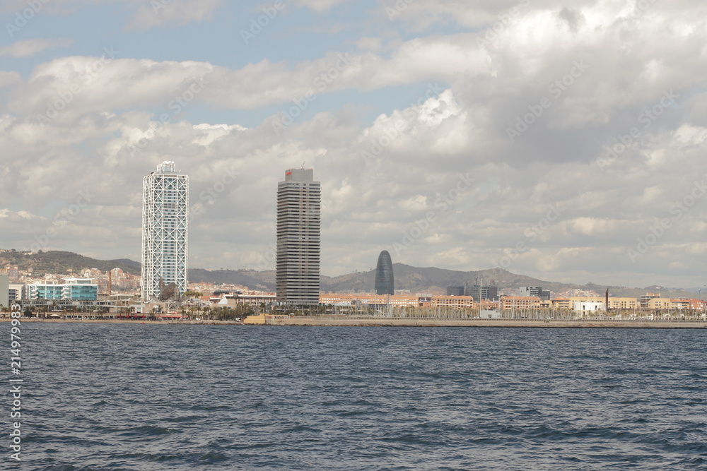 Editorial usage. Barcelona city. View from the sea. 