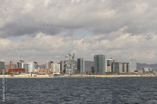 Editorial usage. Barcelona city. View from the sea. 