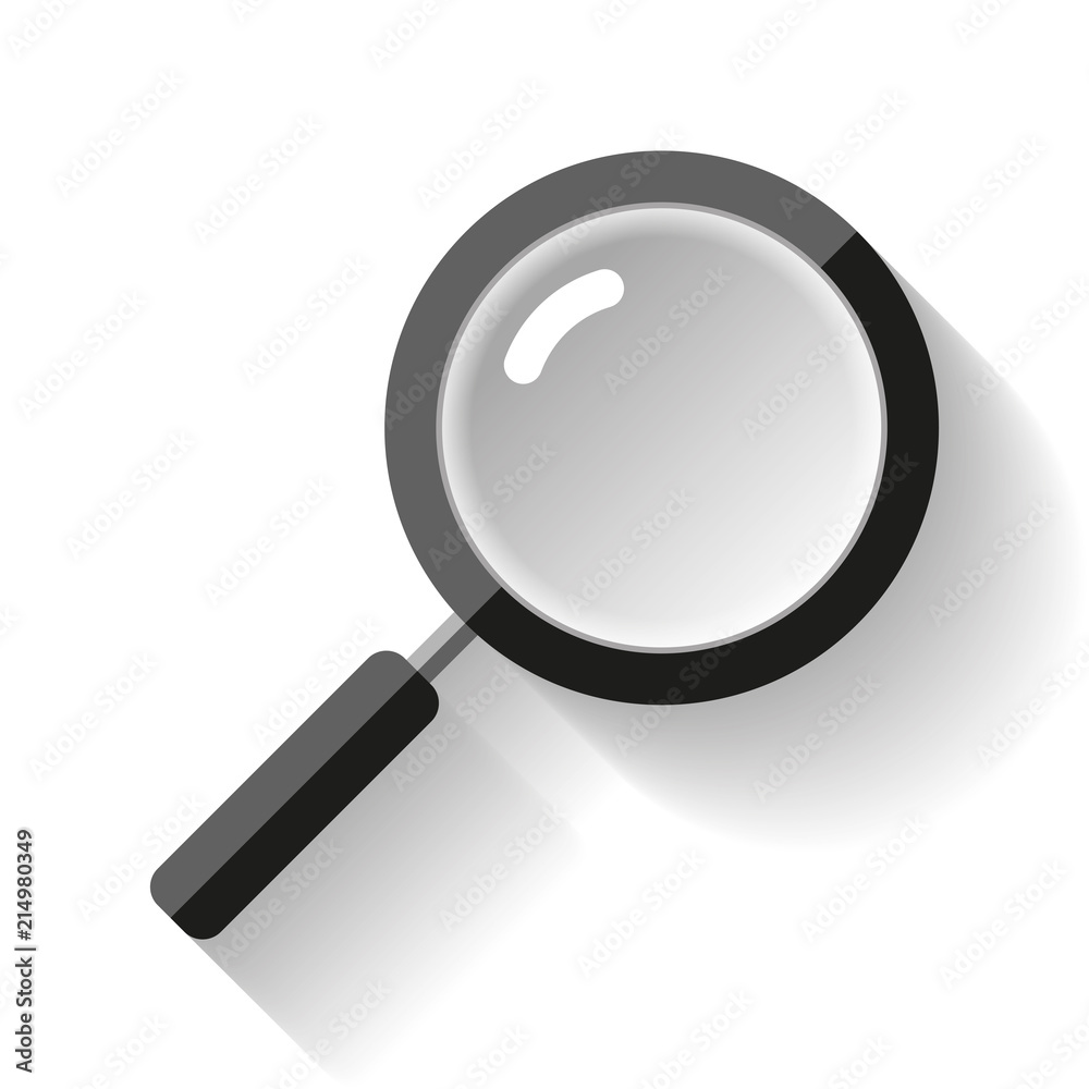 Search loupe icon in flat style, magnifying glass on white background. Vector design object for you project Search loupe icon in flat style, magnifying glass on white background. Vector design object for you project