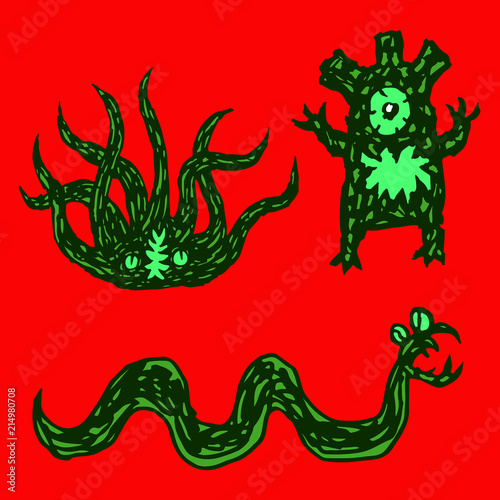 Funny monsters drawing set. Vector illustration.