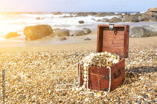 Принти на полотні Treasure chest on the ocean beach