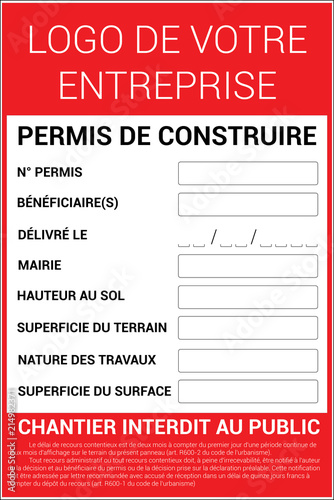 Panneau d’affichage représentant un permis de construire en France avec toutes les mentions légales