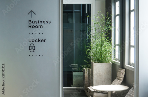 modern cozy business room locker room signage photo