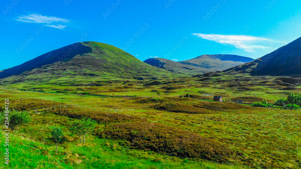 The green highlands of Scotland - aerial drone view