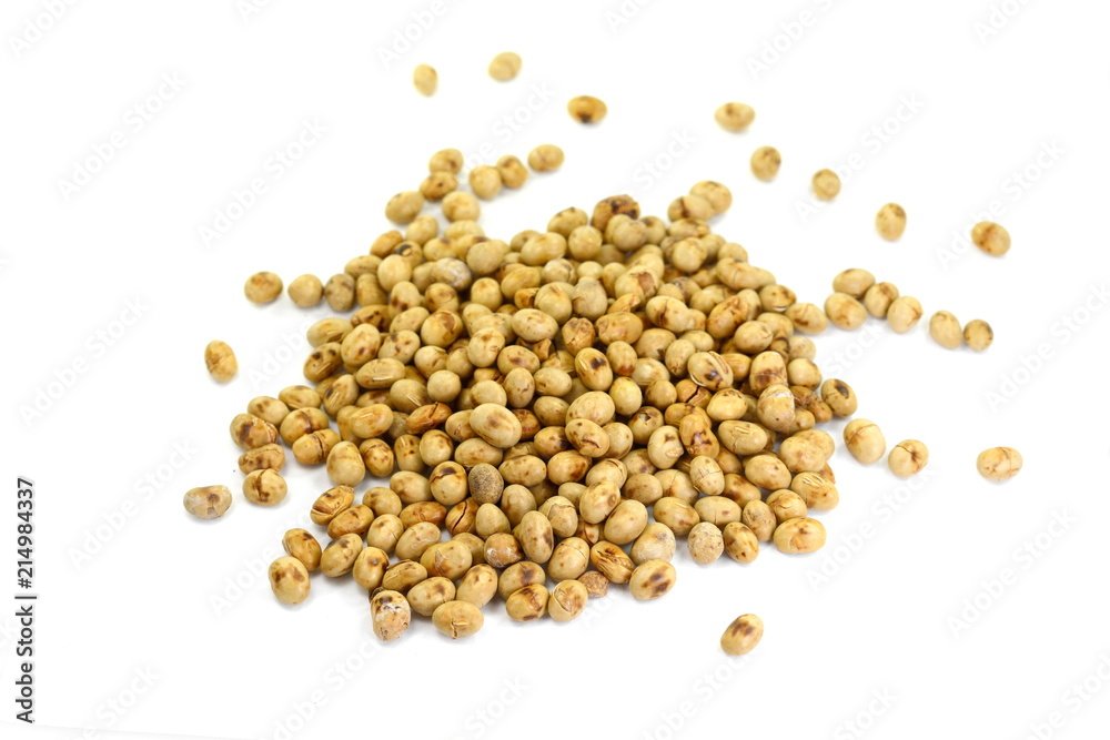Roasted soybeans (soy nuts) isolated on white background. Roasted soybeans (soy nuts) isolated on white background.
