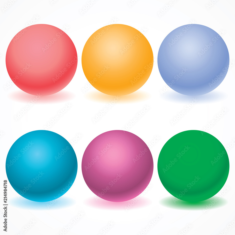 Set of multicolored spheres with shadows
