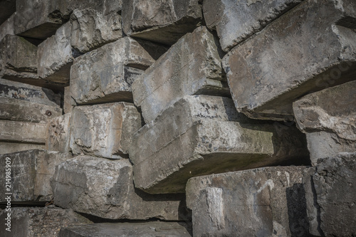 Used concrete blocks on stacked pile