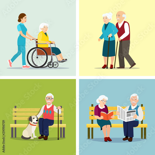 Elderly people set. Vector flat style illustration