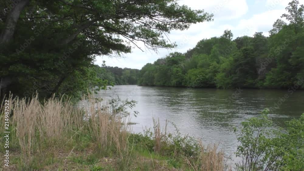 Georgia, Don White Park, A wide view looking upstream at the Chattahoochee River through trees