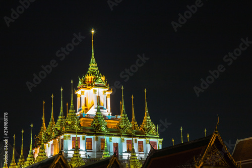 Wat Ratchanatdaram Woravihara night view (Ratcha Natdaram Worawihan - Loha Prasat), Bangkok, Thailand