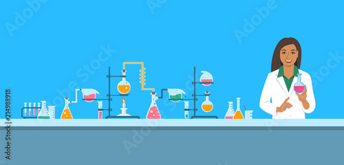 Chemist in chemical laboratory vector background