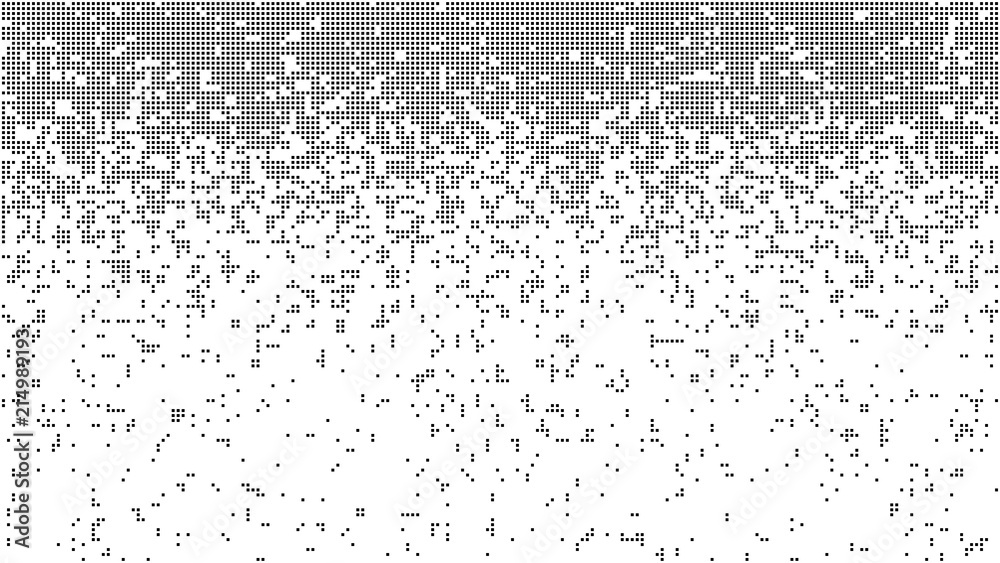 Abstract pixel gradient background. Falling pixels. Broken texture. Abstract vertical gradient halftone. Vector illustration.