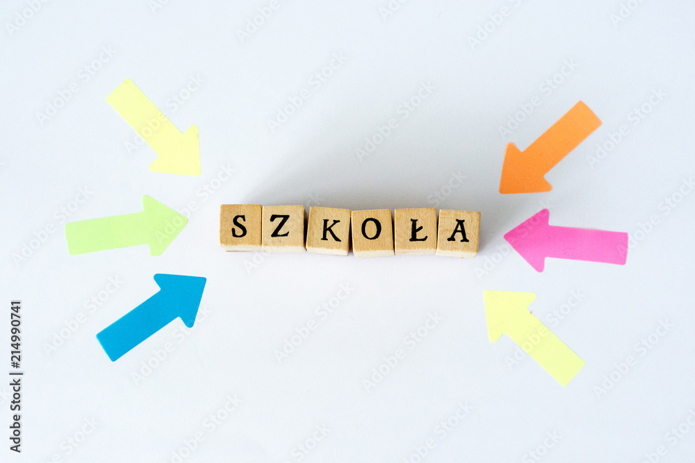 Word school written with wooden blocks, Word school written with wooden blocks,
