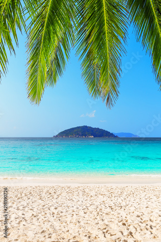 Beautiful beach and blue sky in Similan islands, Thailand. Vacation holidays background wallpaper. View of nice tropical beach. Travel summer holiday background concept.