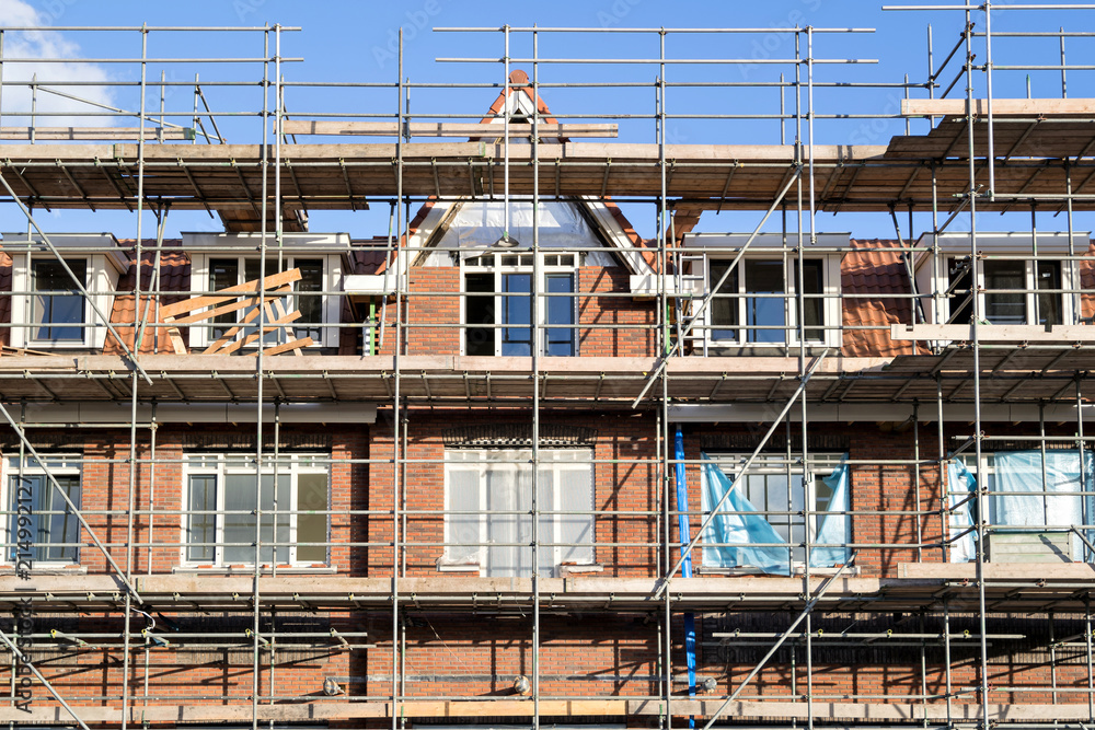 scaffolding at a residential building currently under construction