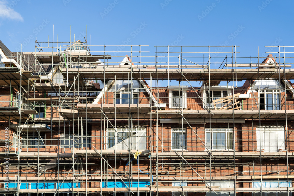 scaffolding at a residential building currently under construction