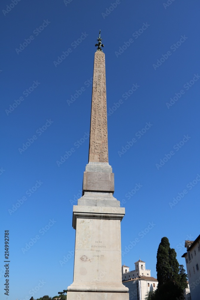 Obelisco Sallustiano at Church Santissima Trinità dei Monti at Spanish stairs in Rome, Italy 