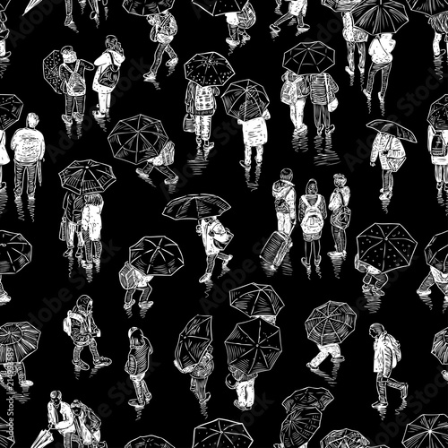 Seamless background of city dwellers sketches