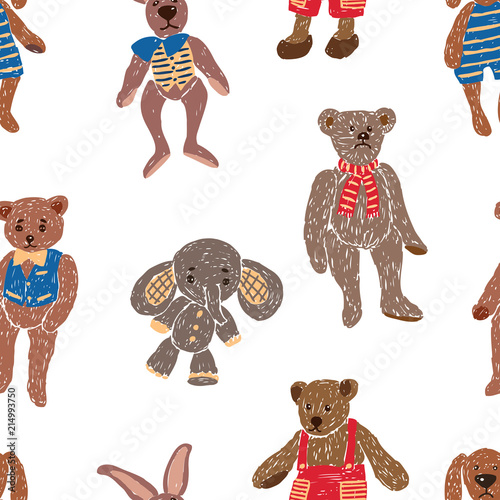 Vector background of old plush toys