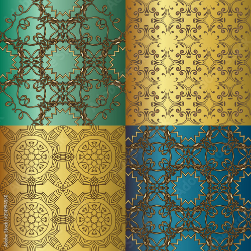 Collection of Luxury Seamless Patterns. Victorian damask seamless pattern. Golden vintage design elements. Elegant Decorative ornament for wallpaper, fabric, paper, invitation.