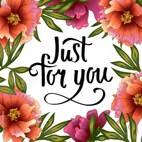 Peony frame flowers in a vector style. Frame border ornament square. Vector flower for background, texture, wrapper pattern, frame or border.