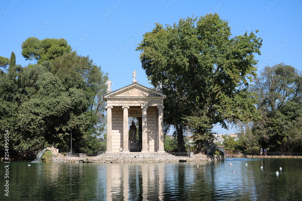 Old Temple of Aeskulap at island in Laghetto di Villa Borghese in Rome, Italy Old Temple of Aeskulap at island in Laghetto di Villa Borghese in Rome, Italy