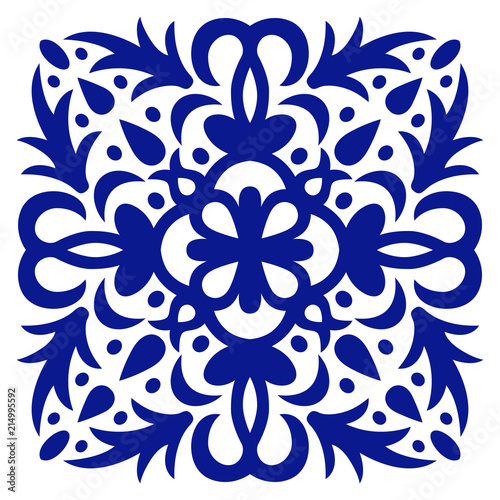 Tile Ornament. Navy blue ornate mosaic vector illustration