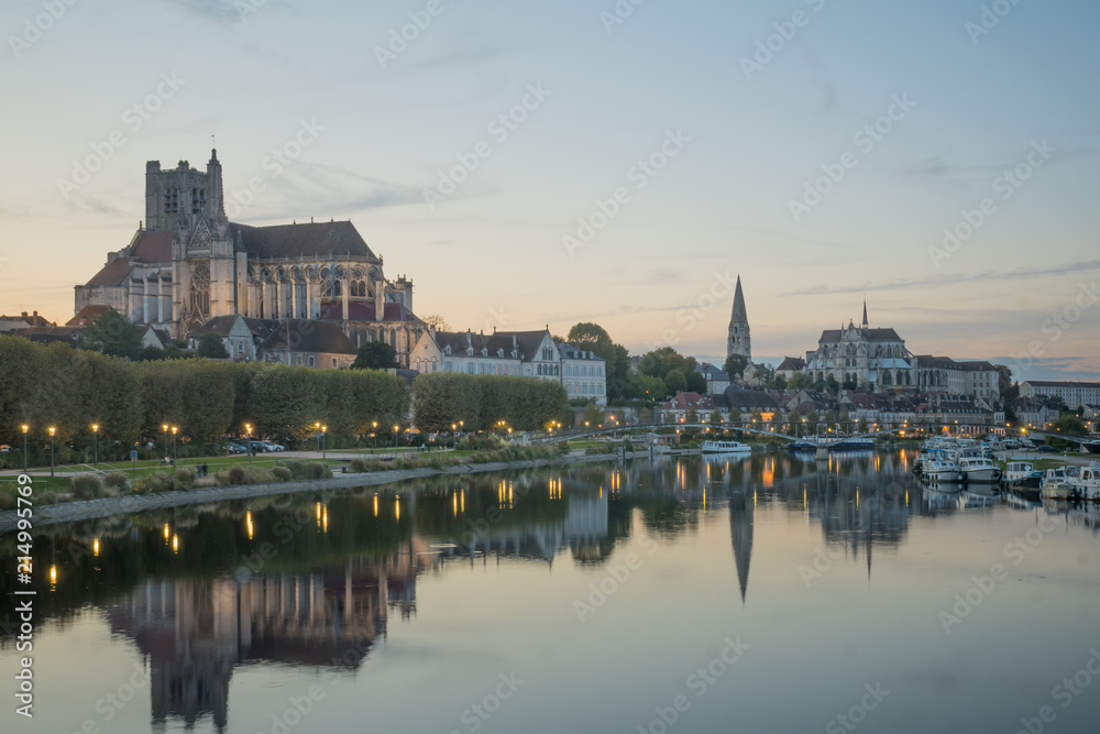 Yonne River and churches, in Auxerre