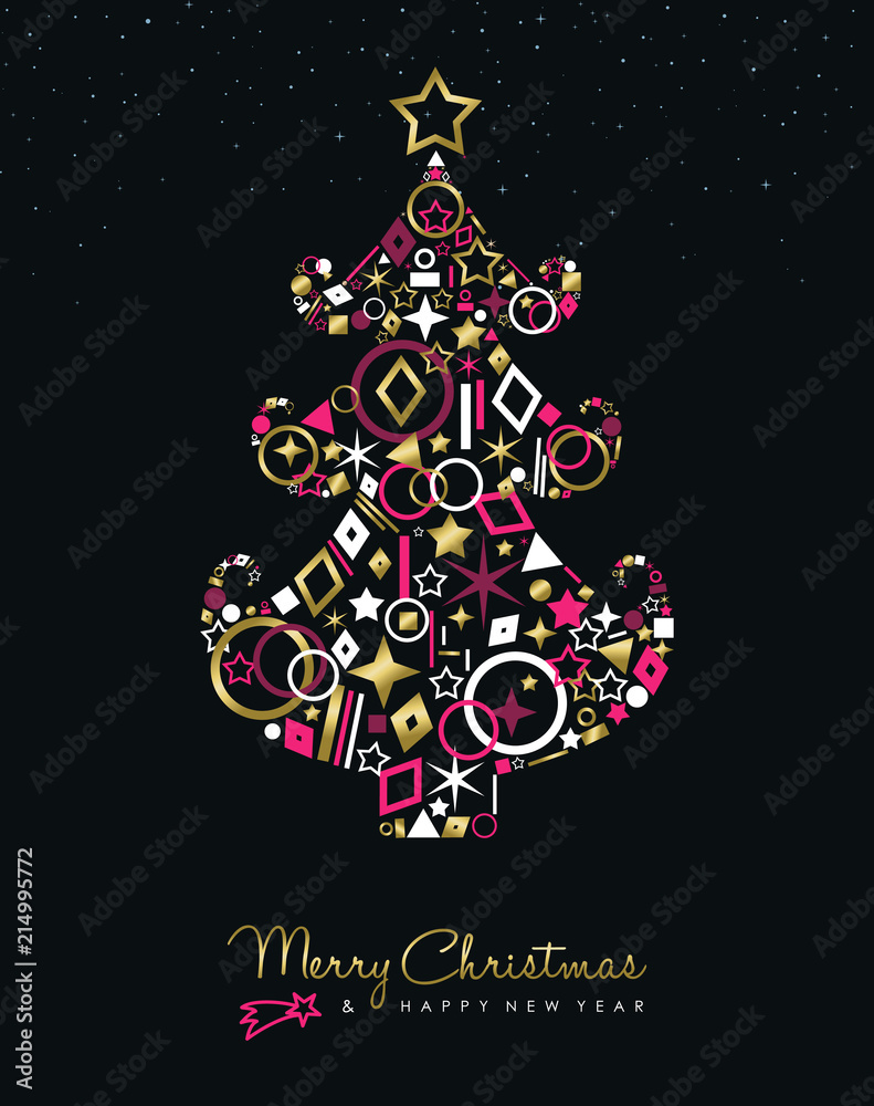 Christmas and new year gold tree made of icons Christmas and new year gold tree made of icons