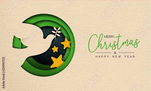 Christmas and New Year paper cut bird web banner