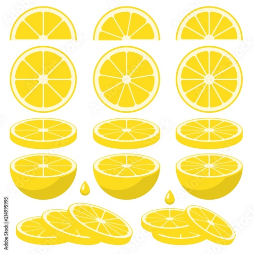 Set of fresh lemon slices