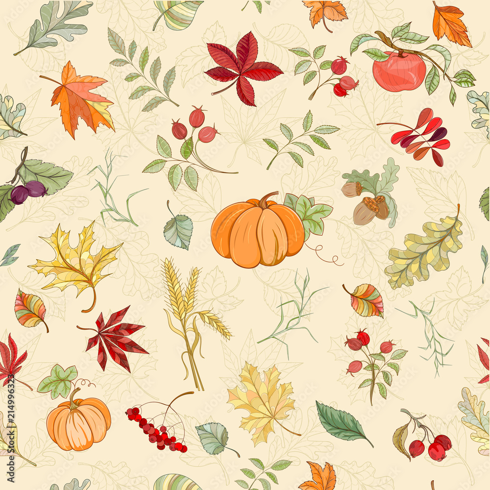 Fototapeta premium Assortment autumn seamless pattern