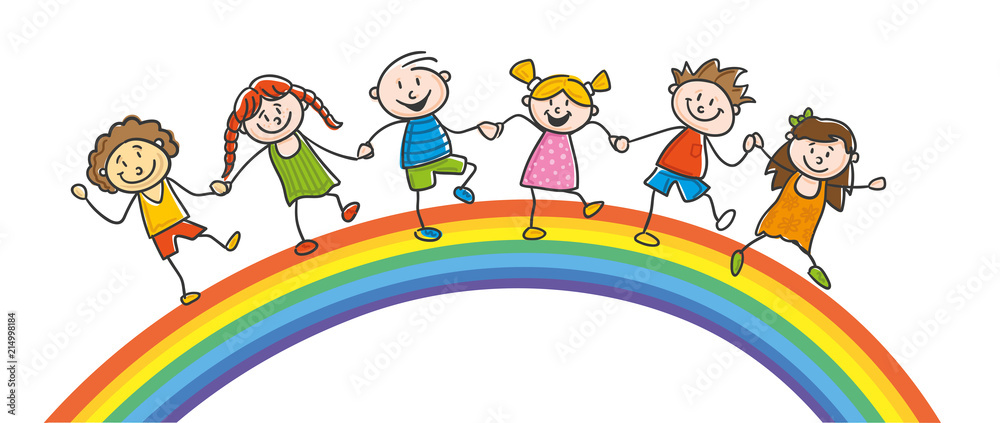 Kinder auf Regenbogen Stock Vector | Adobe Stock