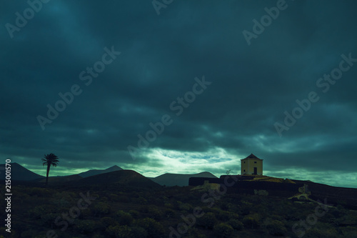 Anochece en algun lugar de Lanzarote en las islas canarias photo
