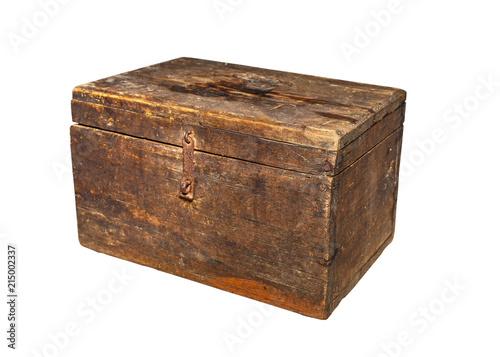 Ancient, brown chest, isolated on white background