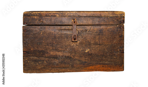 Ancient, brown chest, isolated on white background